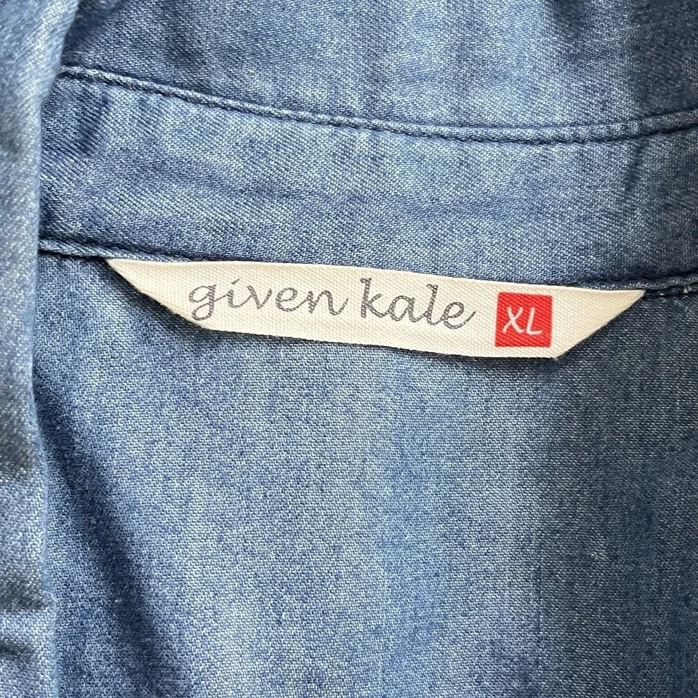 Given Kale Boho Embroidered Dress Womens XL Blue Chambray Floral‎ Belted